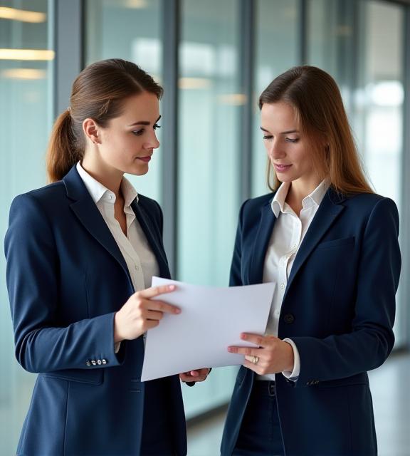 Two professionals discussing legal documents in a modern London office